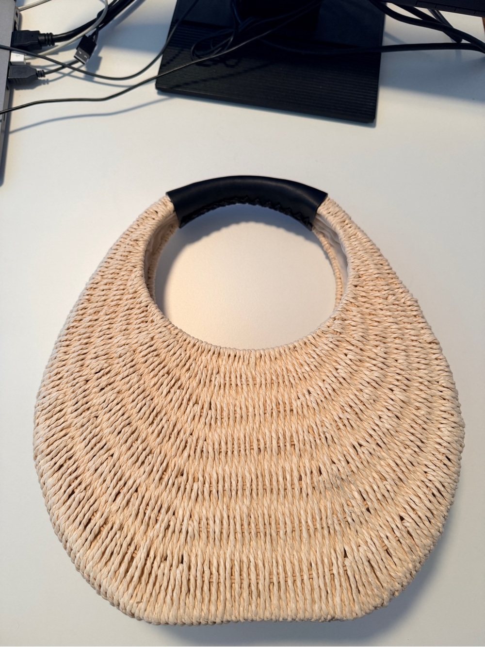 a new day Natural Straw Tote with Black Handle